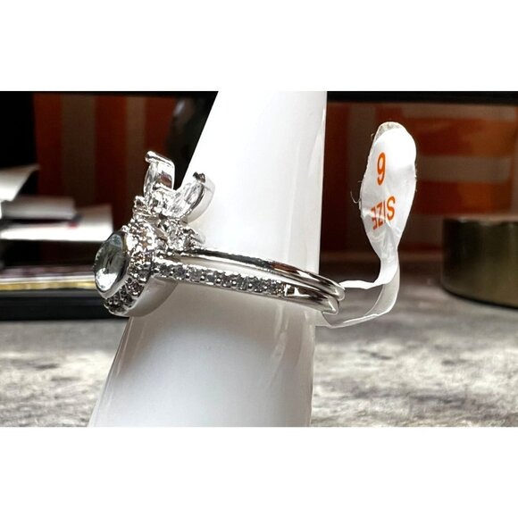 Ring Bomb Party Ring, size 6, gray blue gemstone rhodium plated - Picture 2 of 7